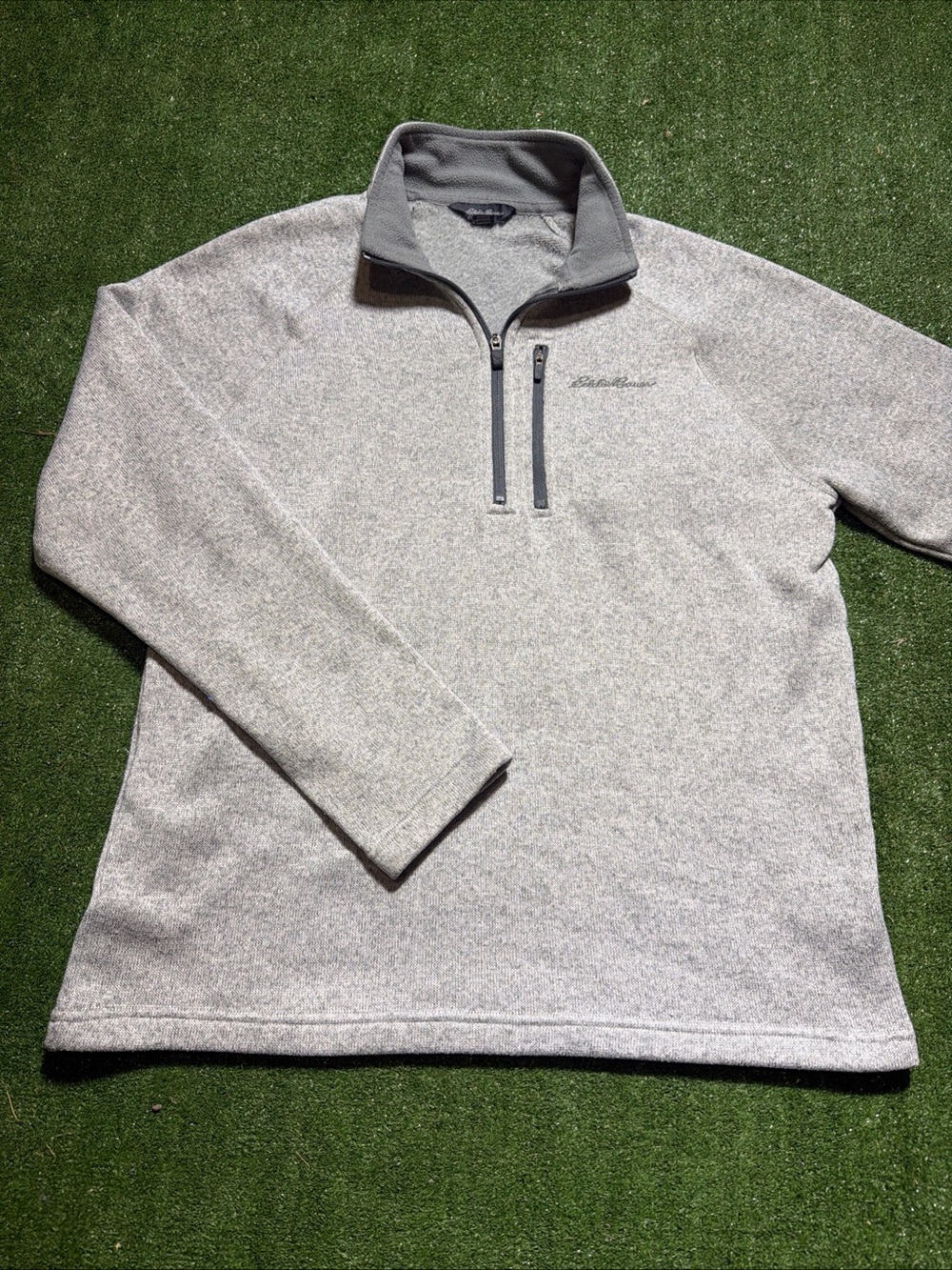 Eddie Bauer Fleece Quarter Zip Pullover MockNeck Sweater Gray Mens Large